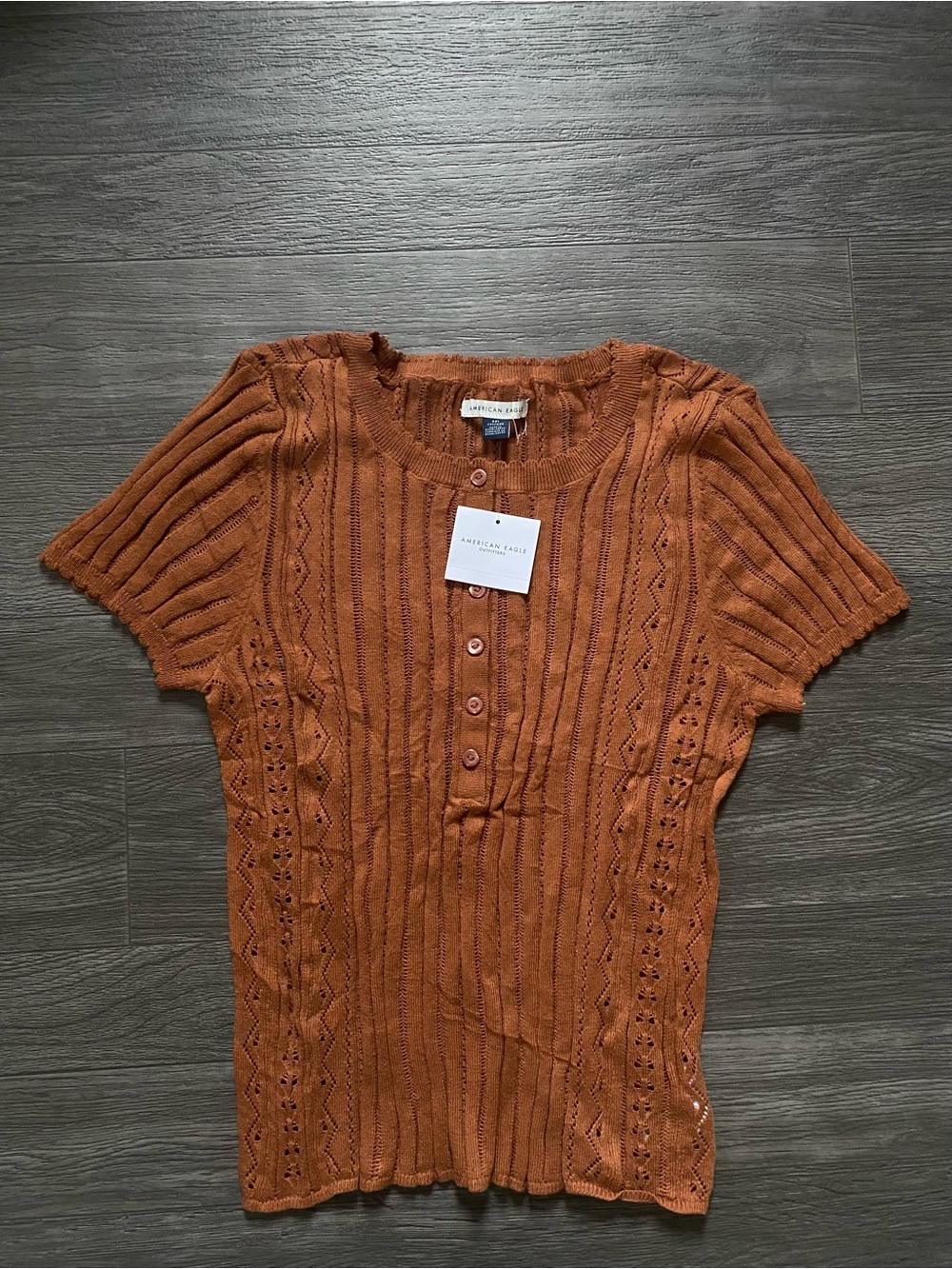 American Eagle Henley Pointelle Sweater T-Shirt